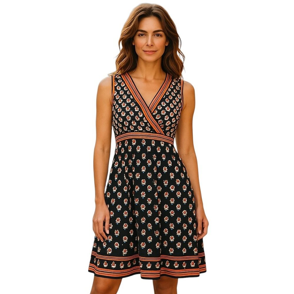 Max Studio Sleeveless Floral Print Midi Dress XS Black Orange – NWT